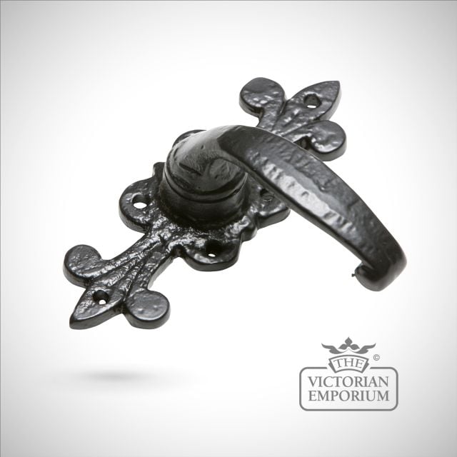 Black iron handcrafted decorative fleur de lys  lever door handle