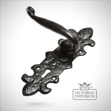 Black iron handcrafted ornate lever door handle - 159mm plate