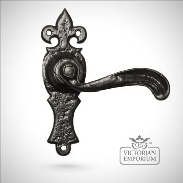 Black iron handcrafted highly ornate lever door handle