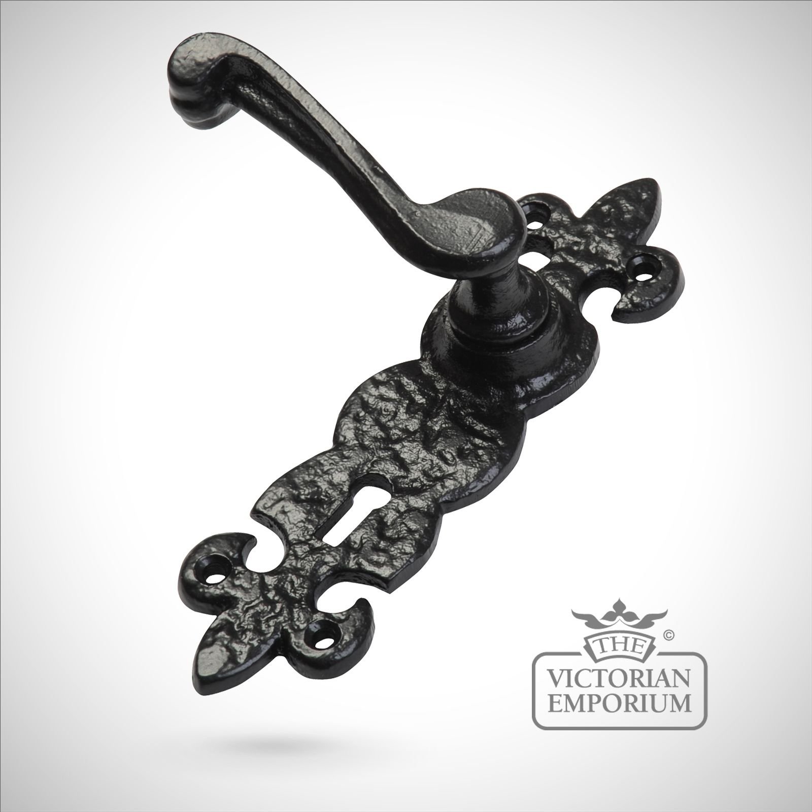 Black iron handcrafted lever door handle - Style 4