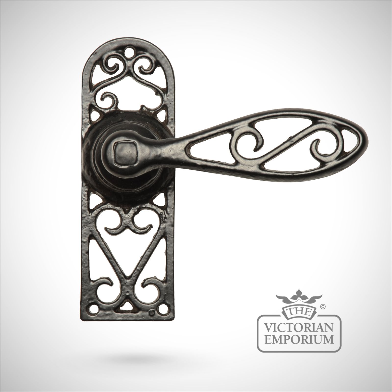 Black iron handcrafted patterned lever door handle