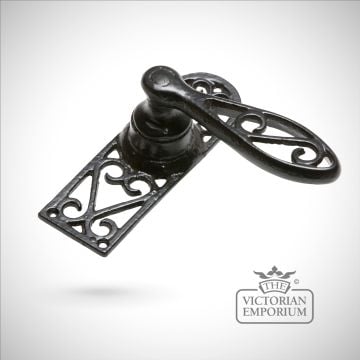 Black iron handcrafted ornate lever door handle - Style 2