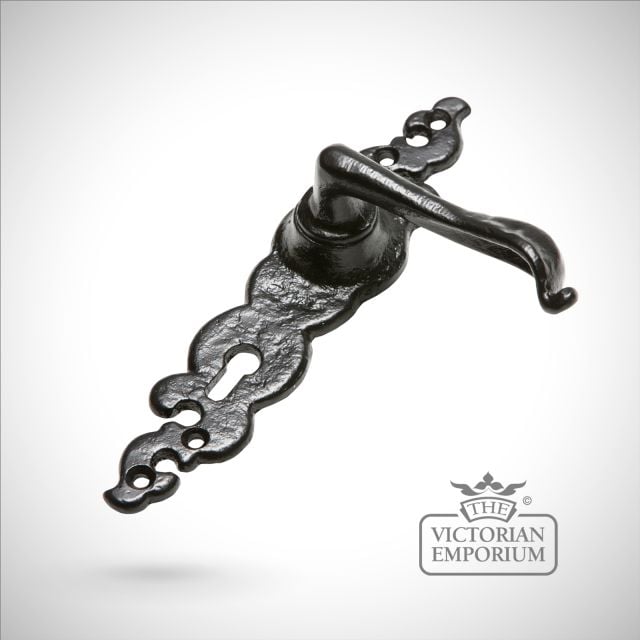 Black iron handcrafted lever door handle - Style 5