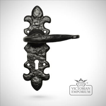 Black iron handcrafted decorative fleur de lys  lever door handle