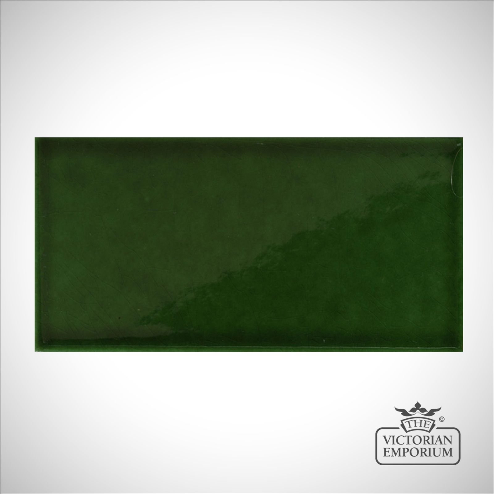 V&A Collection puddle glazed tile in racing green 152x76mm