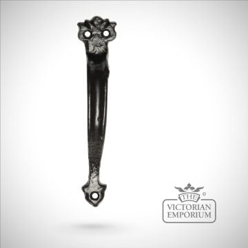 Black iron handcrafted fleur de lys pull door handle