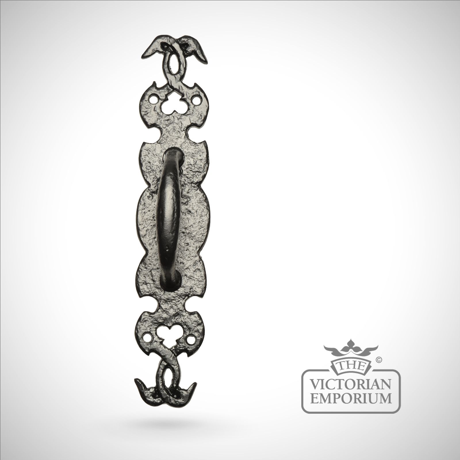 Black iron handcrafted decorative pull door handle with vine design