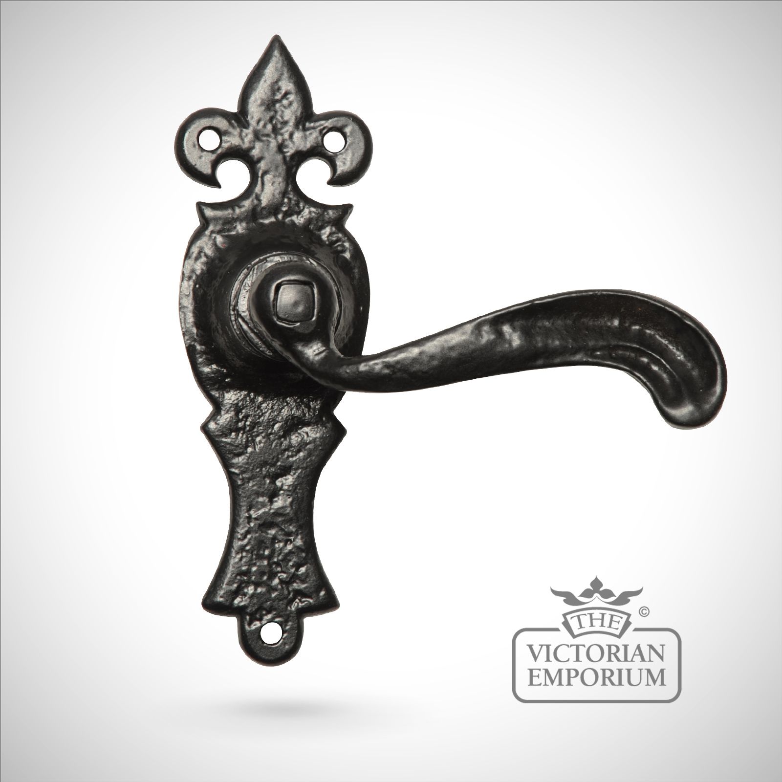 Black iron handcrafted ornate lever door handle Style 2