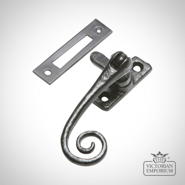 Black iron monkey tail casement fastener