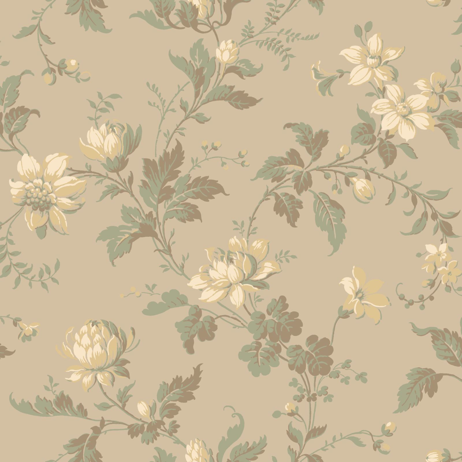 Blooms and leaves wallpaper in a choice of four colourways