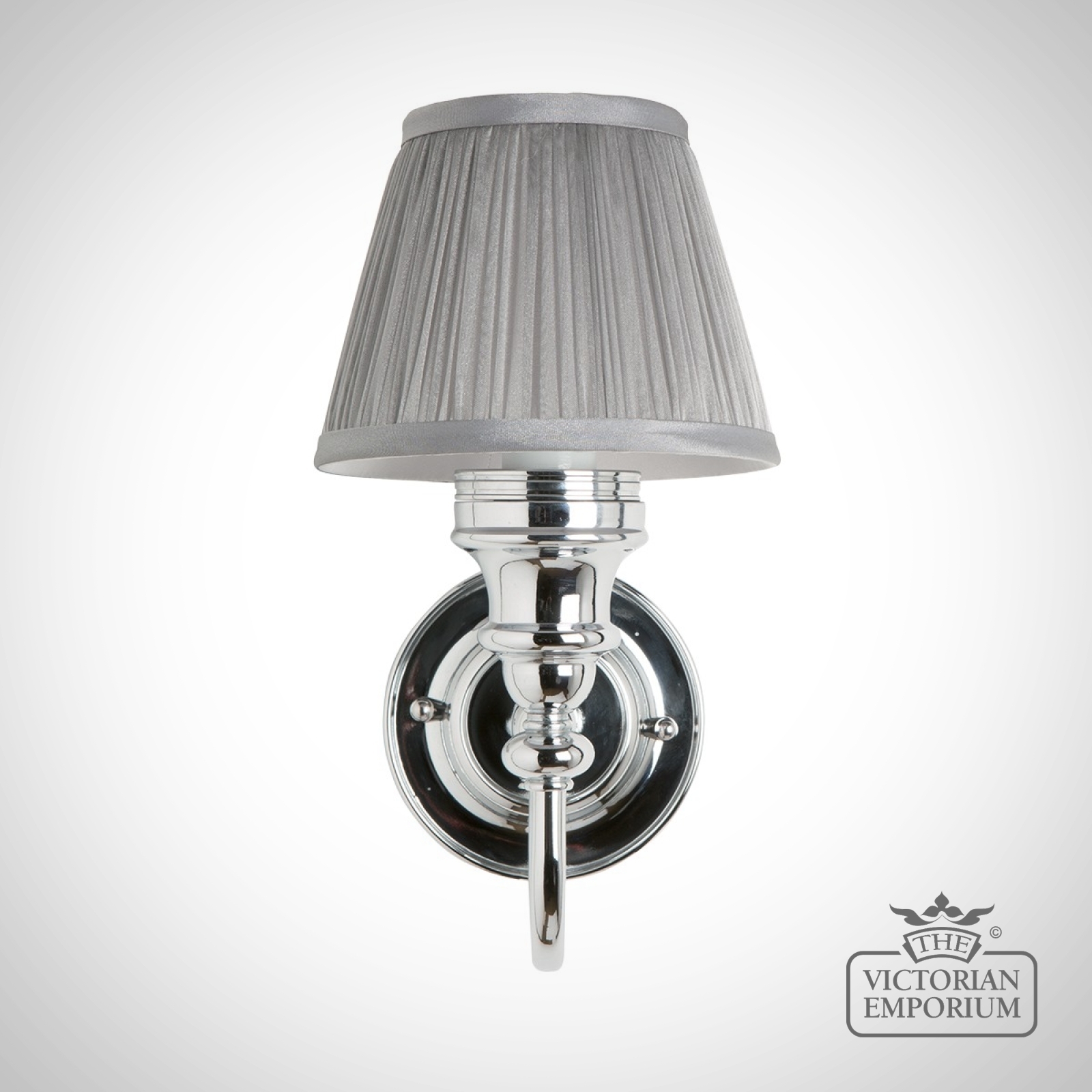 Classic Bathroom Light With Chrome Base, Silver Chiffon Shade And Finial