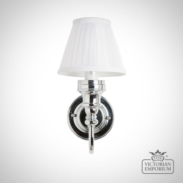 Classic Bathroom Light With Chrome Base & White Fine Pleated Shade With Bottom Finial