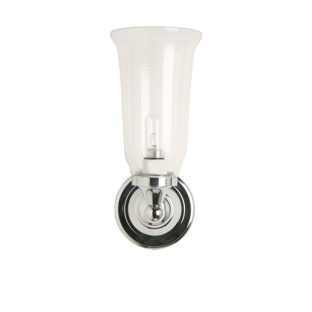 Clear vase shaped bathroom light with simple chrome base