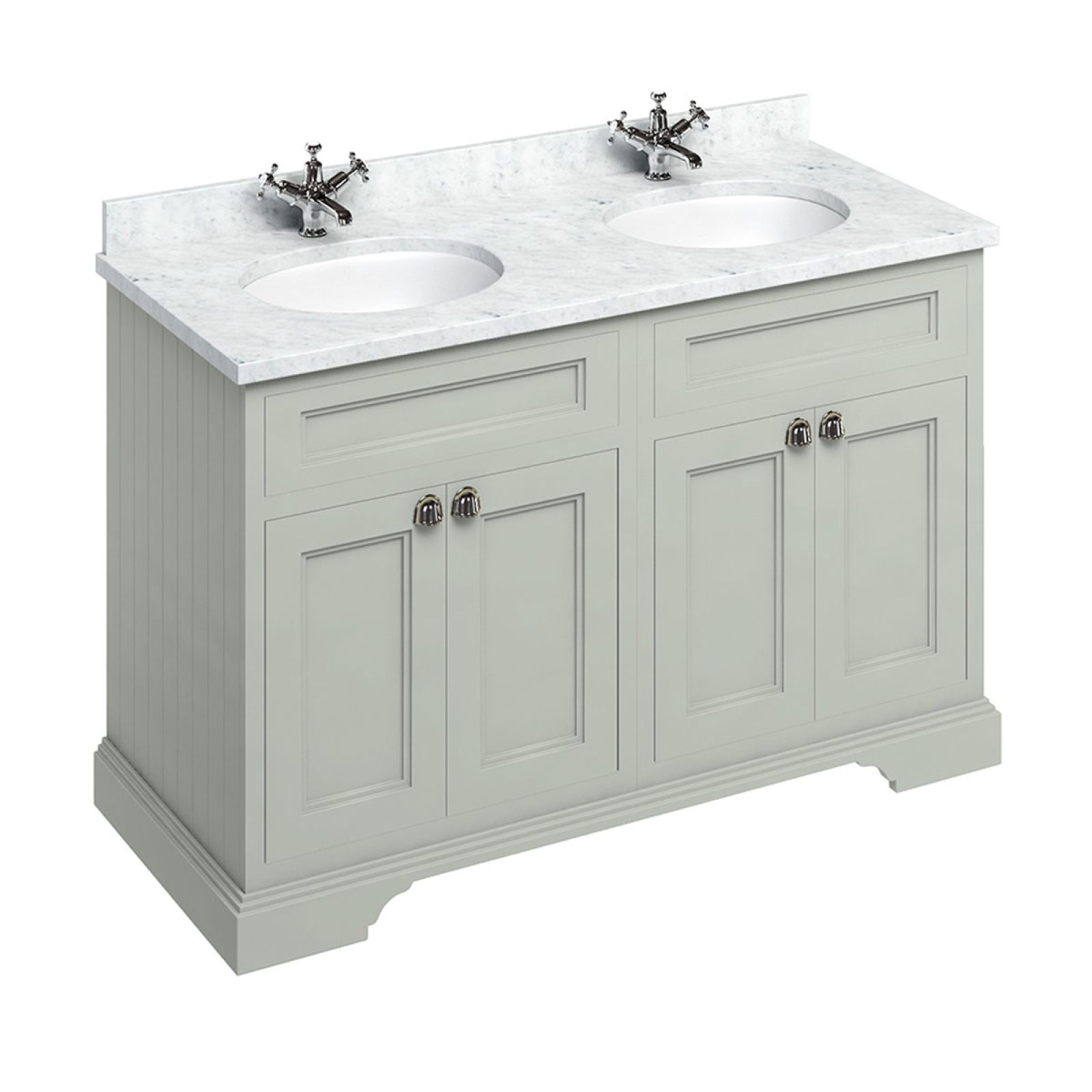 Freestanding 130cm wide Vanity Unit with worktop and 2 inset basins