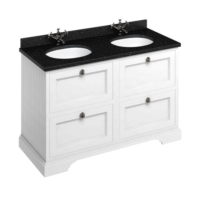 Freestanding 130cm wide Vanity Unit with Drawers, worktop and 2 inset basins