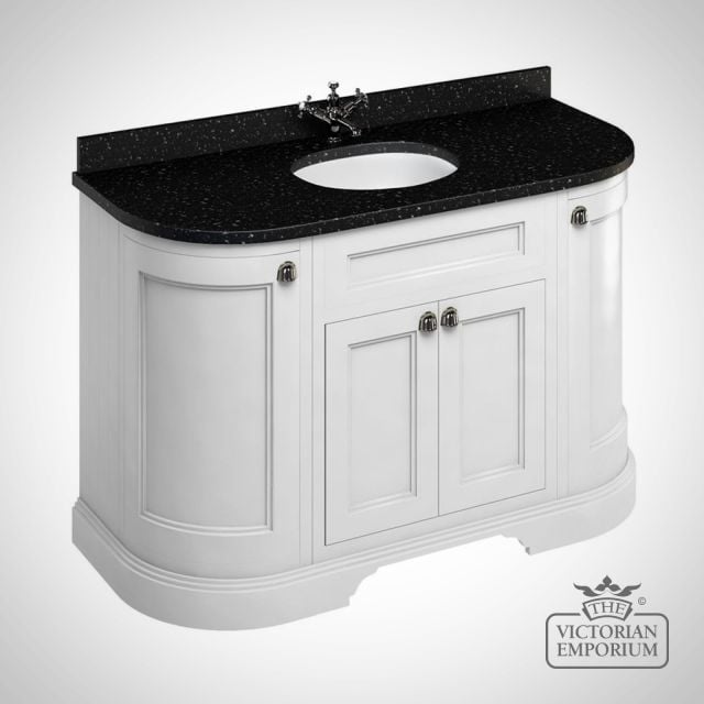 Curved Vanity Unit Grey 134cm With Drawers Doors And Worktop Fc1w Black