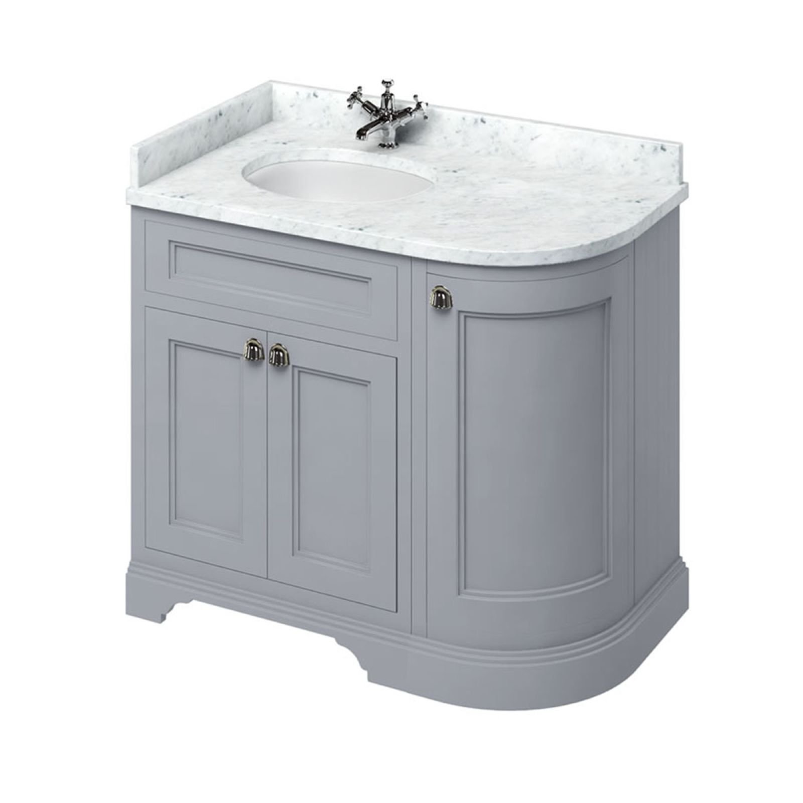 Freestanding 100cm Wide Curved Corner Vanity Unit With Drawers