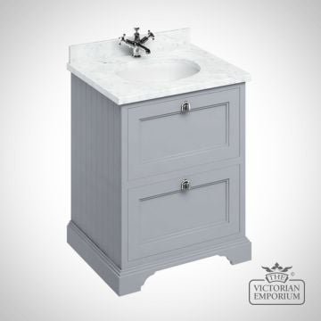 Freestanding 65cm wide Vanity Unit with drawers, worktop and inset basin
