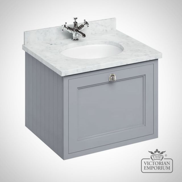 Wall Hung 65cm Vanity Unit Single Drawer Grey Basin 1 Tap Hole Fw1g Bc66