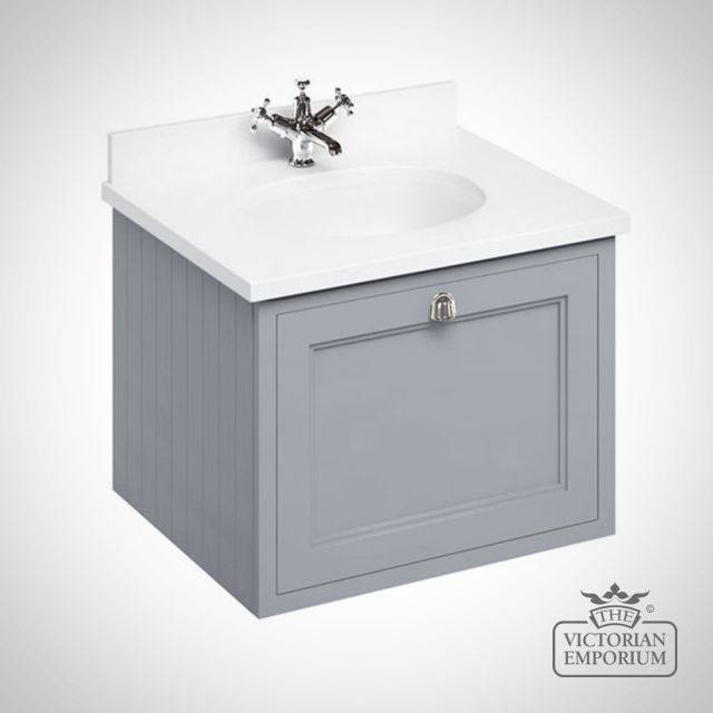 Wall Hung 65cm Vanity Unit Single Drawer Grey Basin 1 Tap Hole Fw1g Bw66