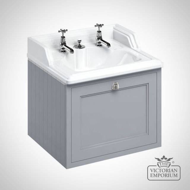Wall Hung 65cm Vanity Unit Single Drawer Grey Basin 2 Tap Hole Fw1g B14