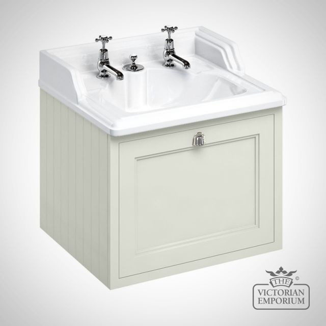 Wall Hung 65cm Vanity Unit Single Drawer Sand Basin 2 Tap Hole Fw1s B14