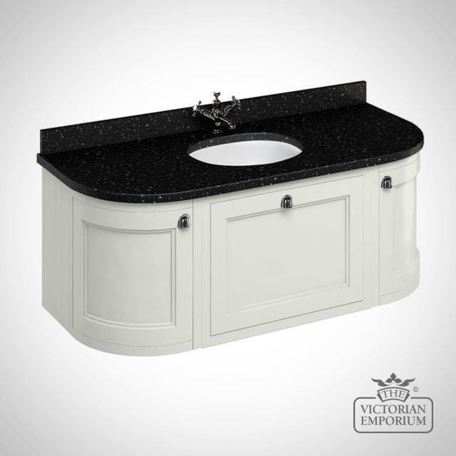 Wall Hung 134cm Curved Vanity Unit Sand And Granite Worktop Basin Fw4s Black