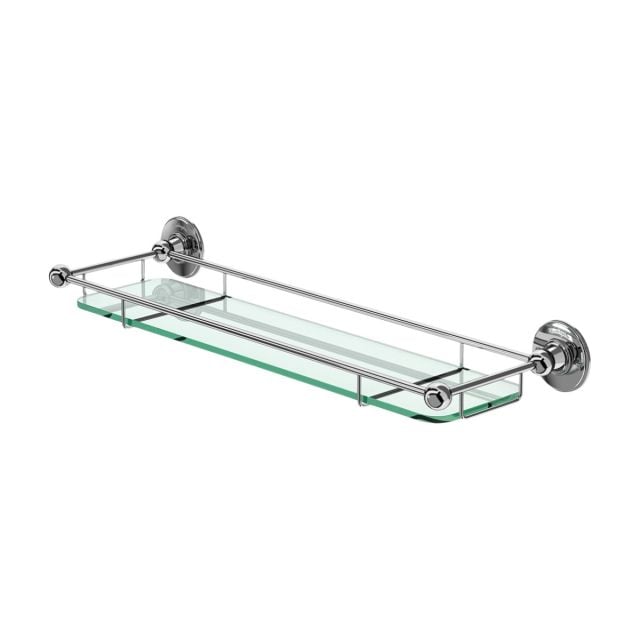Bathroom Glass Shelf with Rail - Chrome Victorian‑Style Wall Shelf
