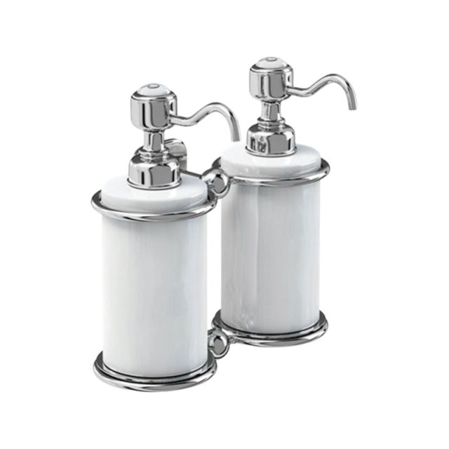 Chrome And Porcelain Surface Mounted Double Soap Dispenser