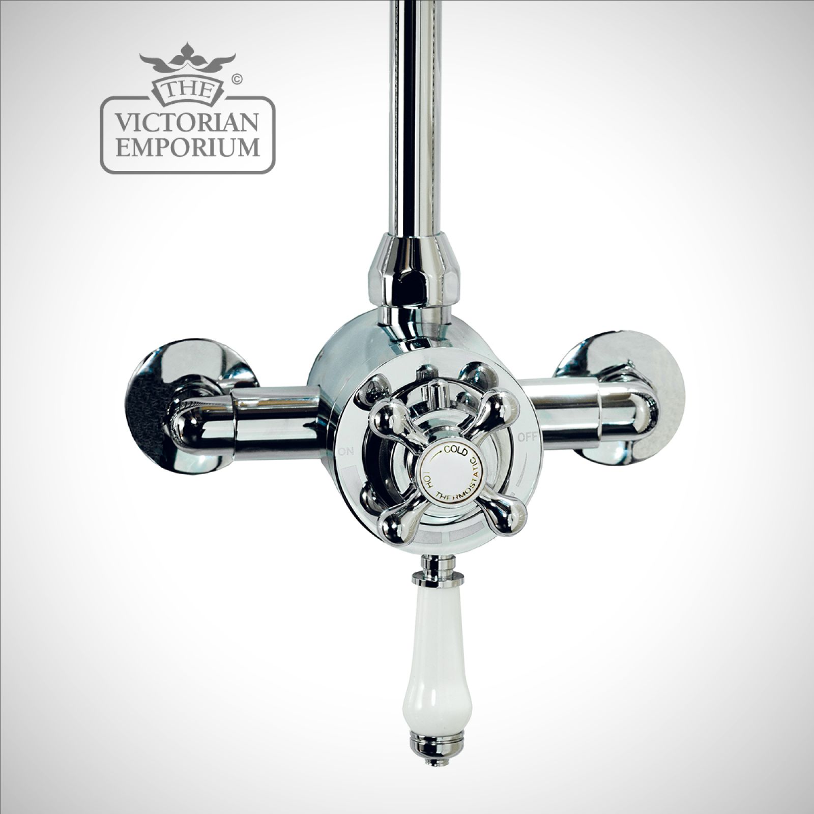Traditional exposed thermostatic valve with porcelain control