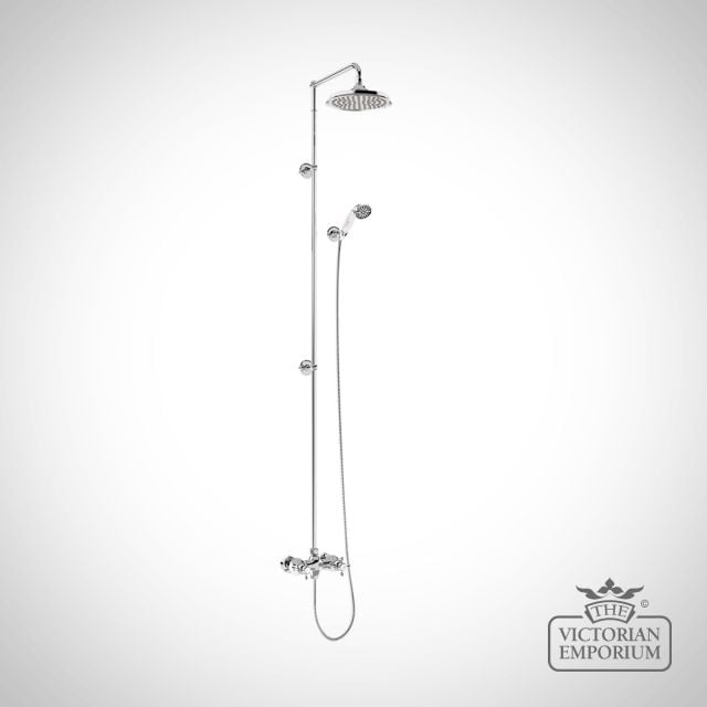 Dorset Thermostatic Exposed Shower Bar Valve Two Outlet, Rigid Riser, Swivel Shower Arm, Handset