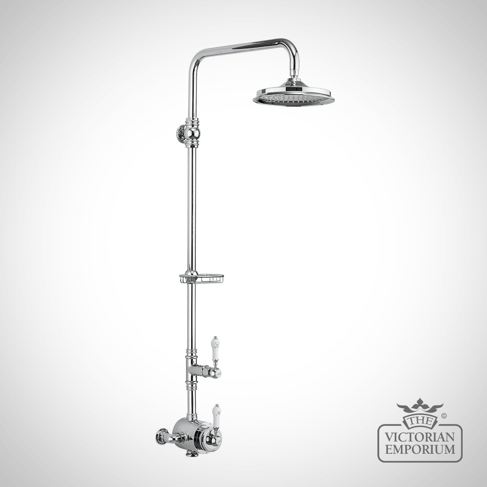 Stowe Thermostatic Exposed Shower Valve Single Outlet, Rigid Riser, Fixed Shower Arm & Soap Basket