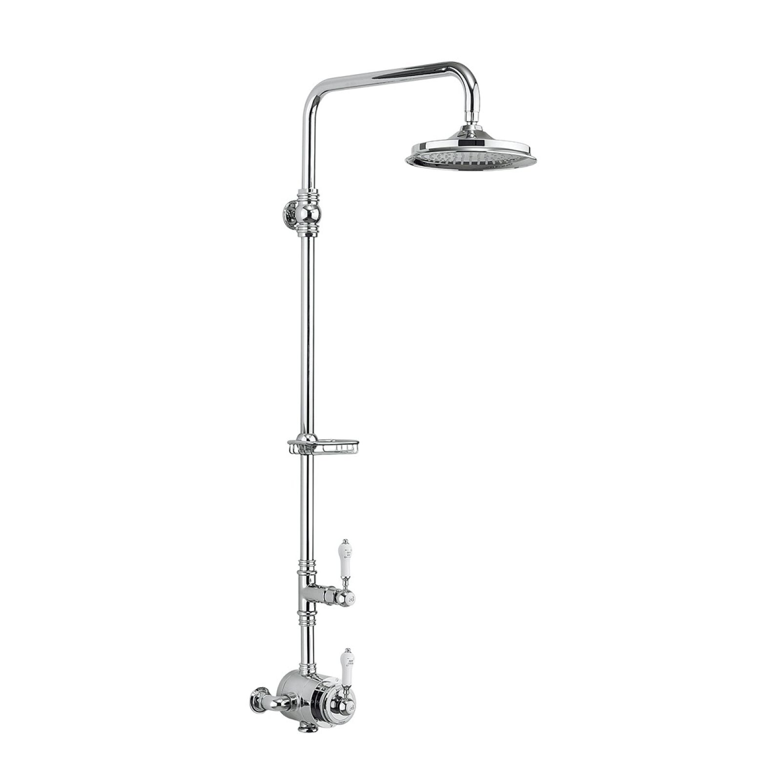 Stowe Thermostatic Exposed Shower Valve Single Outlet, Rigid Riser, Fixed Shower Arm & Soap Basket