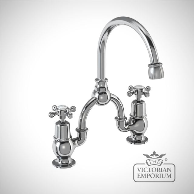 Clearmont 2 tap hole arch mixer with curved spout