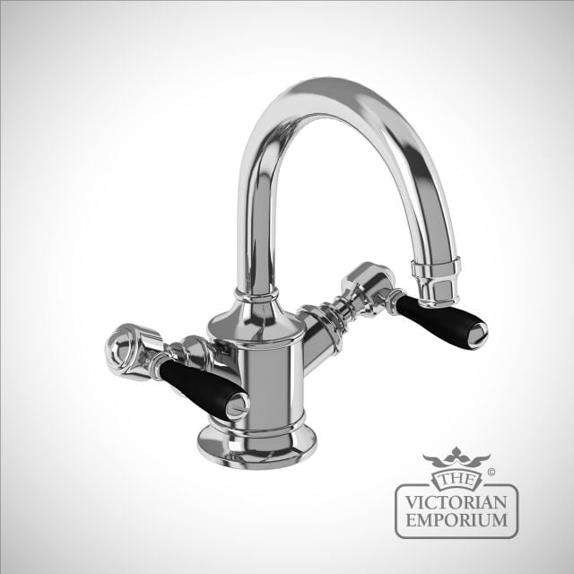 Dual-lever basin mixer without pop up waste with black lever