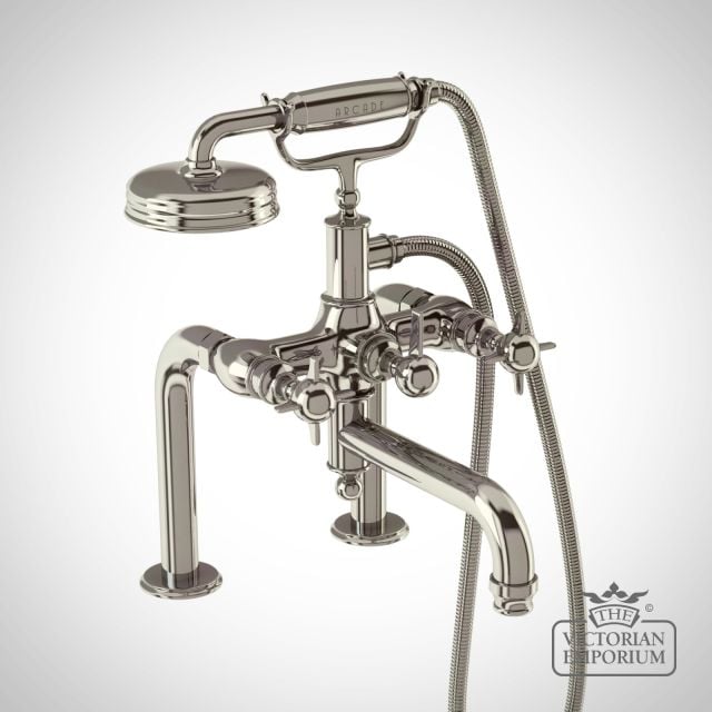 Bath Shower Mixer Deck Mounted With Black Lever Taphandle  Arc18 Nickel