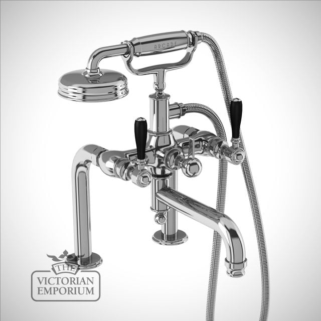 Bath shower mixer deck-mounted with black lever