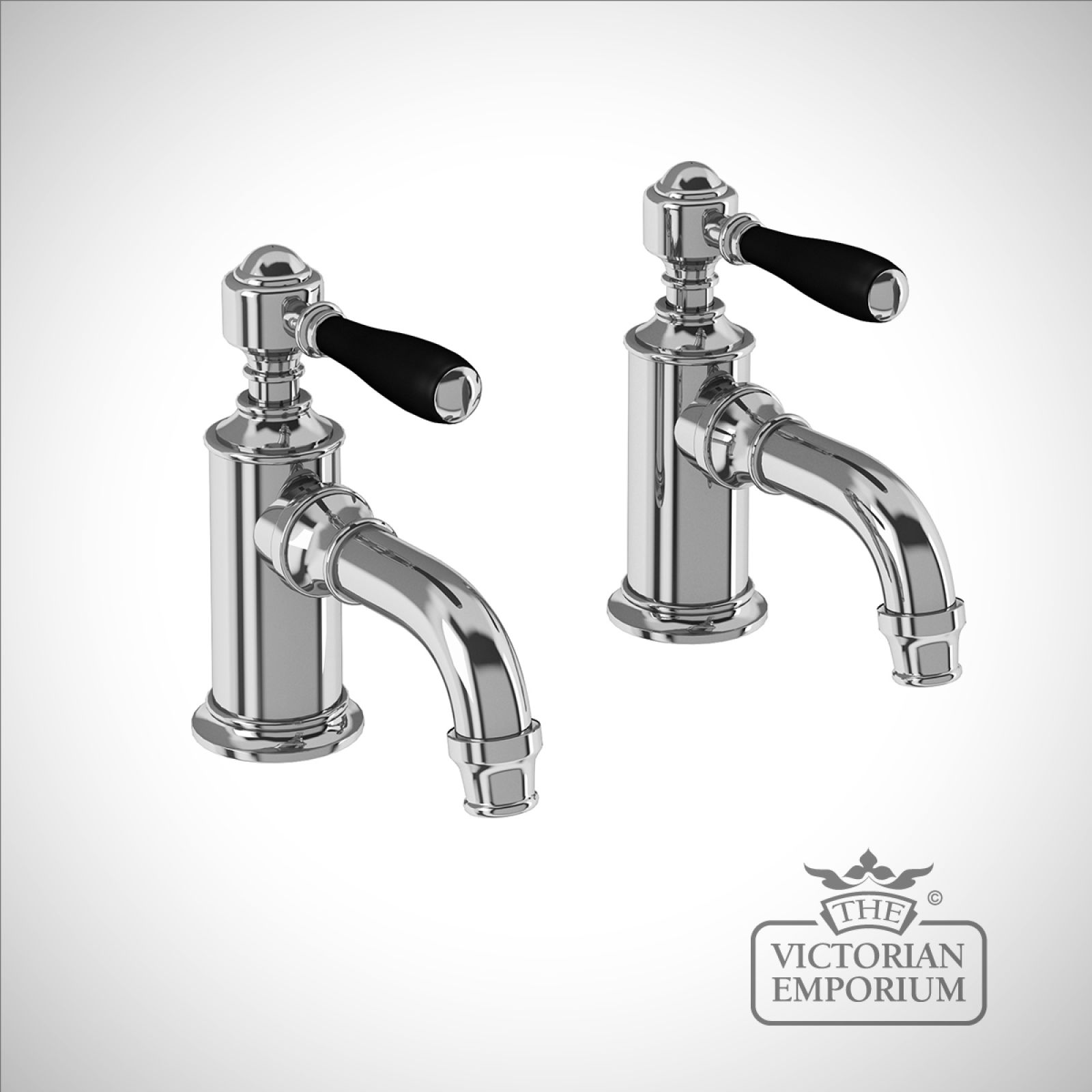 Cloakroom basin pillar taps with black lever