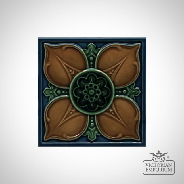 Victorian Leighton multicoloured decorative tiles 152x152mm - exterior use - deep blue