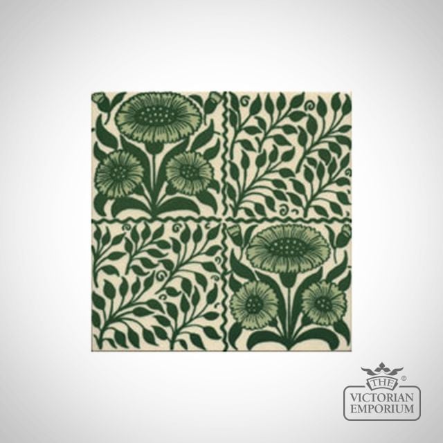 Victorian Oreton green decorative tiles 152x152mm - exterior use