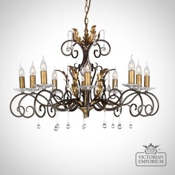 Amarrilli 10 light large chandelier in or dark gold/bronze or silver