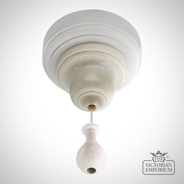 Bakelite Pull Switch In White With Wooden Pull