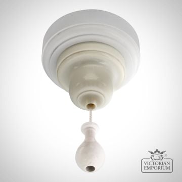 Bakelite Pull Switch In White With Wooden Pull
