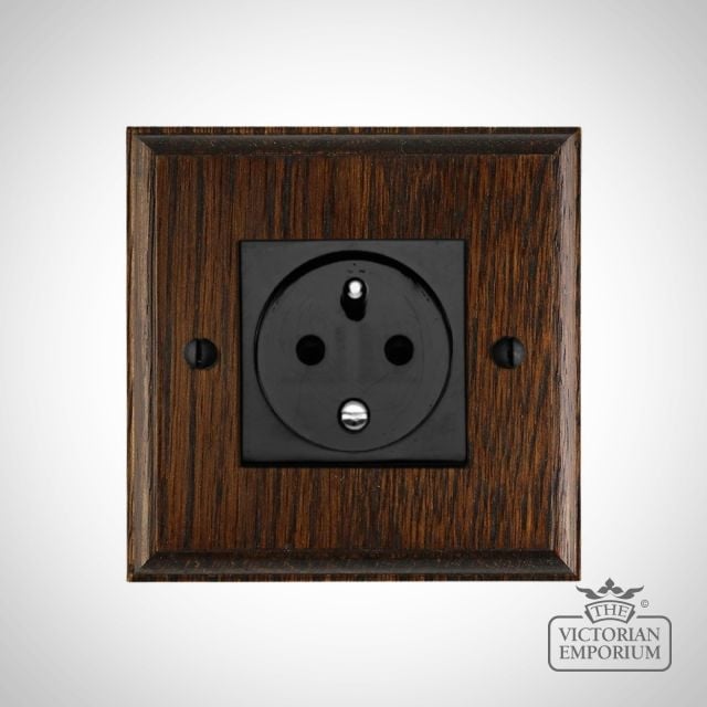 French Single Socket 10 16a 2 Pin Earth Dark Oak Base