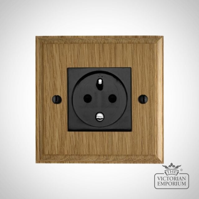 French Single Socket 10 16a 2 Pin Earth Light Oak Base