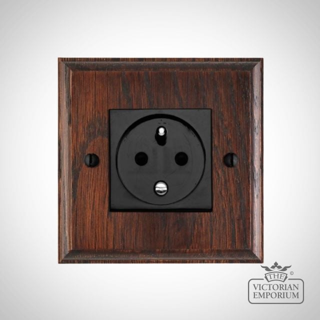 French Single Socket 10 16a 2 Pin Earth Mahogany Base