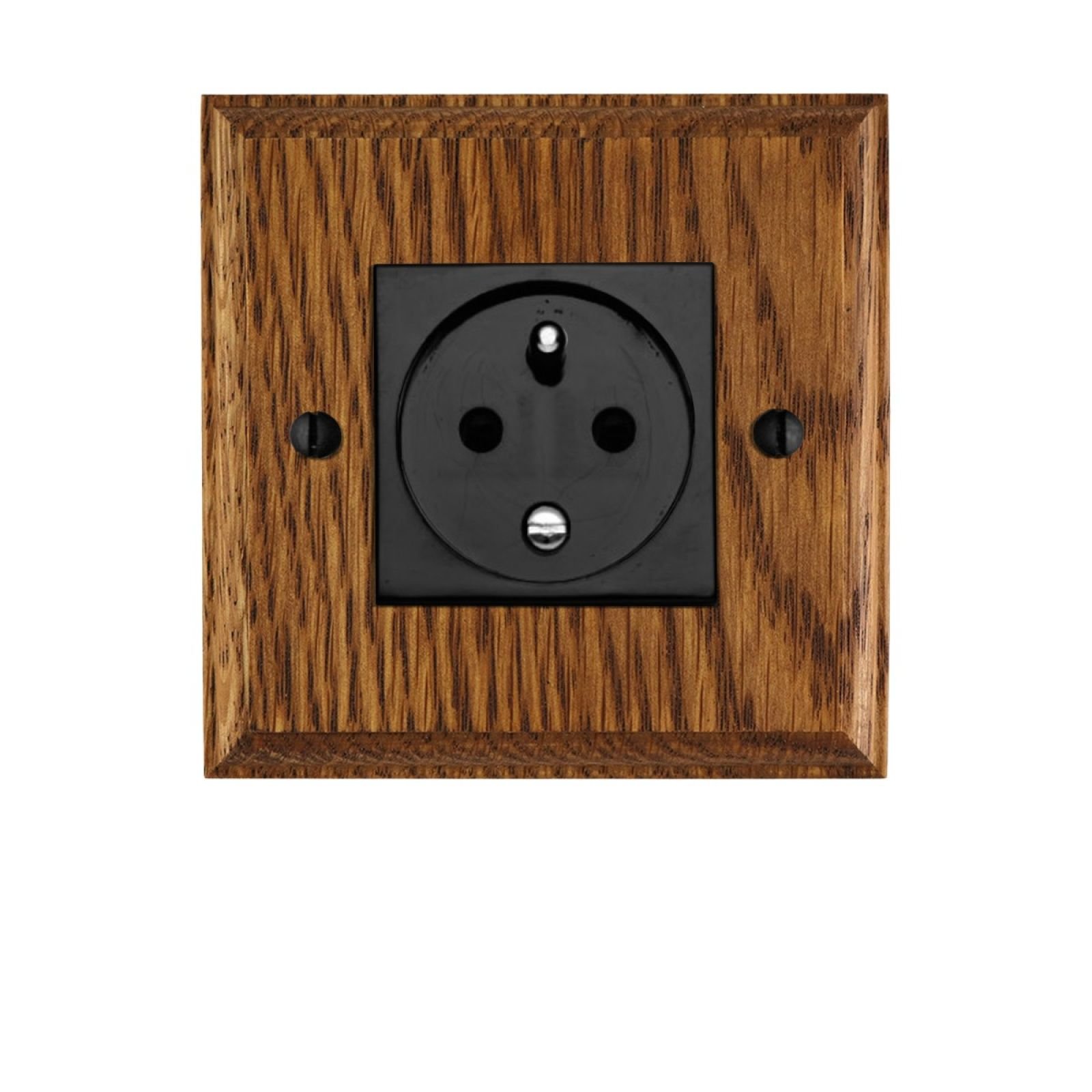 French single plug socket on wooden backplate