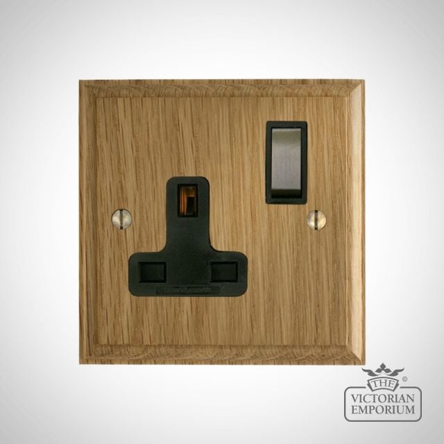 Single Uk 3 Pin Bs 1363 Socket Dark Light Oak Base