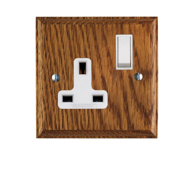 UK Single or Double plug socket on wooden backplate