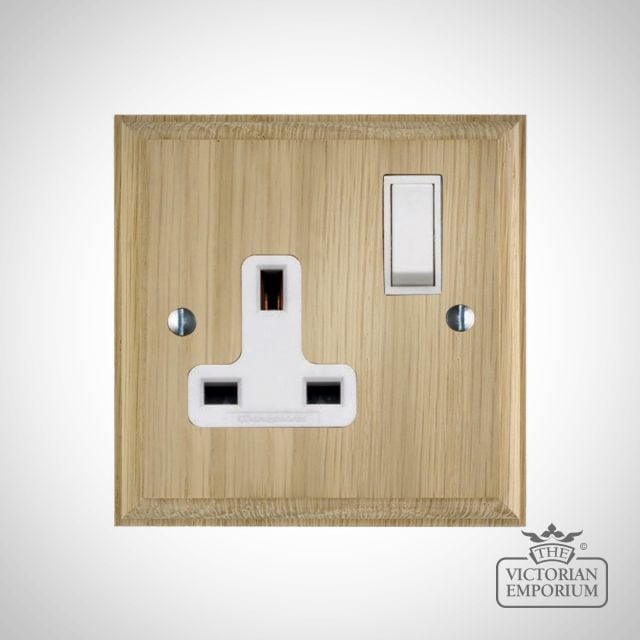 Single Uk 3 Pin Bs 1363 Socket White Natural Oak Base